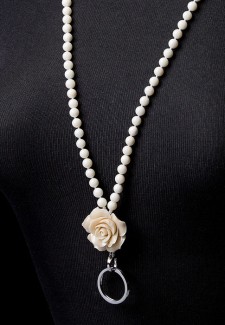 Creamy White Coral Beads with Flower Fashion ID Lanyard