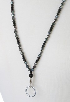 Black Pearl and Crystal Lanyard