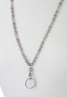 Gray Pearl and Crystal Fashion ID Lanyard