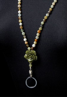 Multi-Colored Jade Fashion ID Lanyard with Acrylic Green Flower