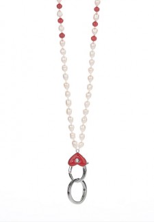 White Pearl & Red Coral w/Red Heart Fashion ID Lanyard
