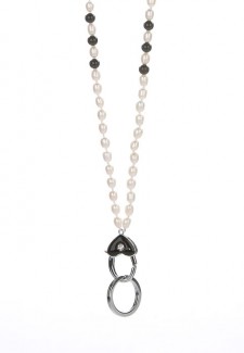 White Pearl & Black Onyx w/Black Heart Clasp Fashion ID Lanyard