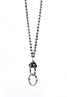 Black Crystal Silver Chain w/Black Heart Fashion ID Lanyard