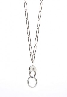 White Heart with Silver Tone Chain Fashion ID Lanyard