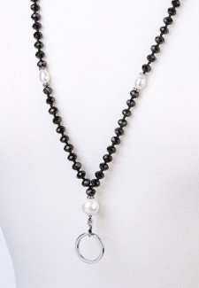 Black Crystal and White Pearl Fashion ID Lanyard