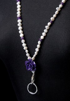 White Pearl & Amethyst with Purple Flower Fashion ID Lanyard