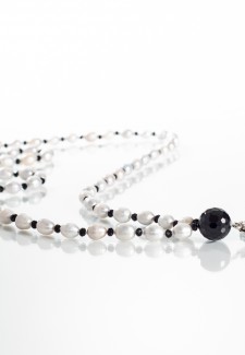 White Pearl and Black Crystal Fashion ID Lanyard