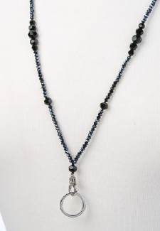 Midnight Blue & Black Crystal Fashion ID Lanyard