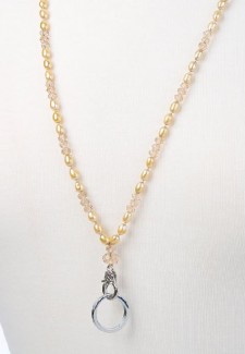 Champagne Pearl and Crystal Fashion ID Lanyard