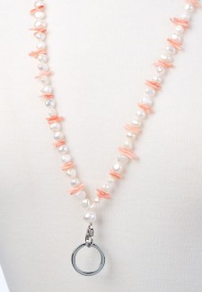 White Pearl and Pink Coral Chip Fashion ID Lanyard