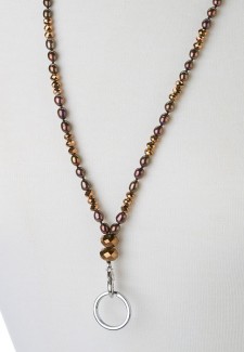 Copper Pearl and Crystal Fashion ID Lanyard
