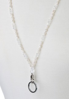 White Pearl & Clear Crystal Fashion ID Lanyard