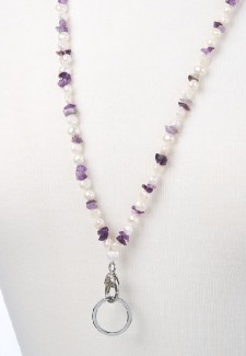 White Pearl and Amethyst Chip Fashion ID Lanyard