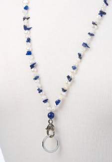 White Pearl and Lapis Chip Fashion ID Lanyard