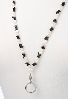 White Pearl and Onyx Chip Fashion ID Lanyard