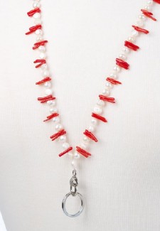 White Pearl and Red Coral Chip Fashion ID Lanyard