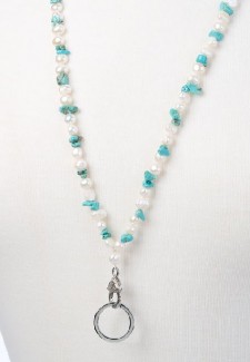 White Pearl and Turquoise Chip Fashion ID Lanyard