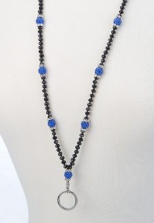 Black Crystal with Blue Shamballa Ball ID Lanyard